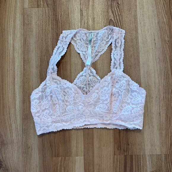 Free People Woman's Pink Lace Gallon Racerback Festival Summer Bralette Sz Med - Picture 2 of 5